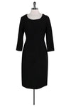 Long Sleeves Round Neck Hidden Back Zipper Fitted Slit Evening Dress/Little Black Dress