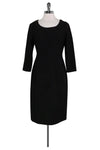 Round Neck Hidden Back Zipper Slit Fitted Long Sleeves Evening Dress/Little Black Dress