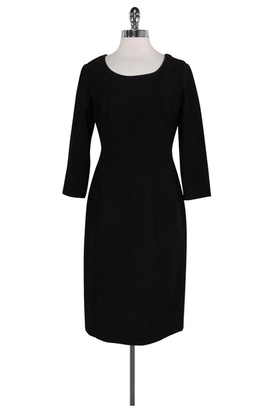 Long Sleeves Hidden Back Zipper Fitted Slit Round Neck Evening Dress/Little Black Dress