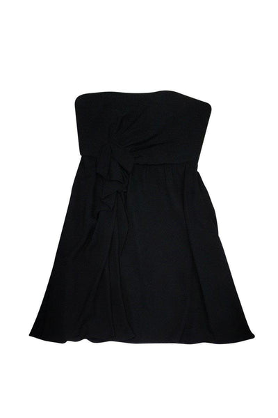 Sexy Strapless Fitted Flowy Side Zipper Silk Little Black Dress