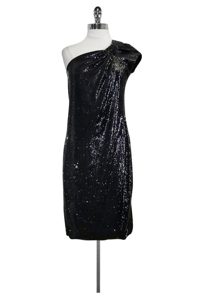 One Shoulder Polyester Sequined Dress With a Bow(s)