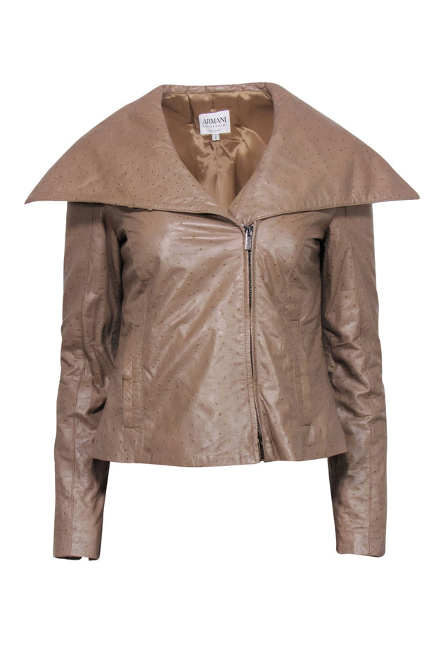 Rekwisieten Omringd geleider Armani Collezioni - Tan Textured Leather Draped Zip-Up Jacket Sz 6 –  Current Boutique