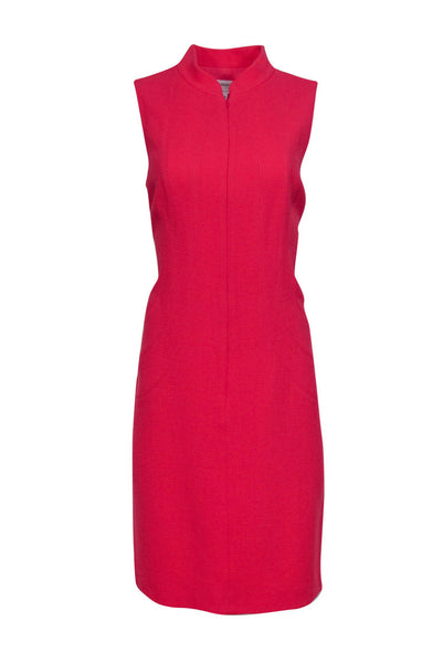 Wool Round Neck Fitted Front Zipper Party Dress