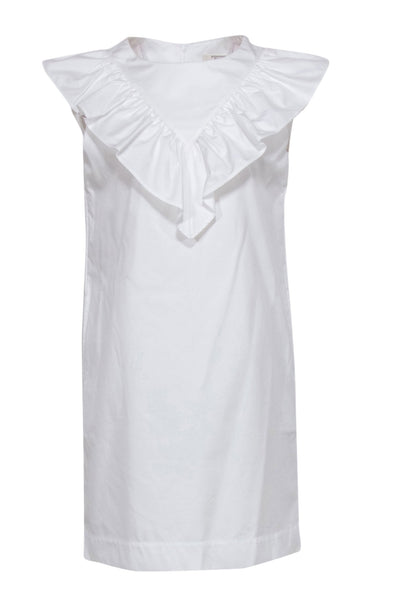 Sleeveless Cotton Summer Fall Round Neck Pocketed Shift Dress With Ruffles
