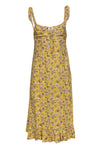 Rayon Floral Print Sleeveless Scoop Neck Hidden Side Zipper Midi Dress With Ruffles