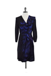 Long Sleeves Hidden Side Zipper Draped Cowl Neck Abstract Print Dress