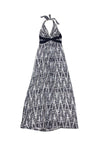 General Print Plunging Neck Beaded Hidden Back Zipper Dress