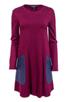 Long Sleeves Round Neck Shift Stretchy Pocketed Dress