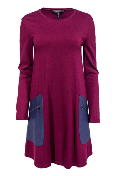 Long Sleeves Shift Round Neck Stretchy Pocketed Dress
