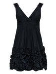Sexy A-line V-neck Pocketed Fitted Hidden Back Zipper Empire Waistline Cocktail Sleeveless Fit-and-Flare Little Black Dress With Ruffles
