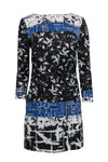 Abstract Geometric Print Long Sleeves Shift Scoop Neck Dress