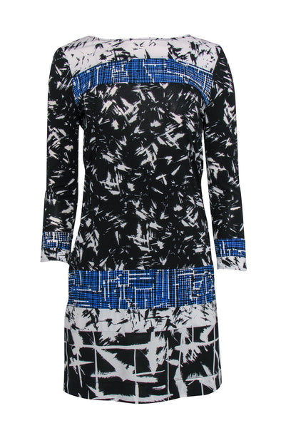 Scoop Neck Long Sleeves Abstract Geometric Print Shift Dress