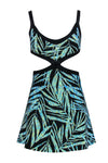 Sexy V-neck Flared-Skirt Short Cutout Tropical Print Sleeveless Dress