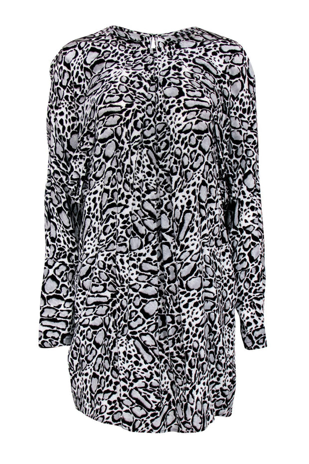 BCBG Max Azria - Black & Grey Leopard Print Dolman Sleeve Shift Dress ...