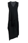 V-neck Sleeveless High-Low-Hem Draped Polyester Little Black Dress/Midi Dress