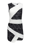 V-neck Sheath Colorblocking Gathered Hidden Back Zipper Sleeveless Sheath Dress