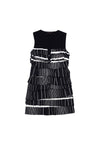 V-neck Sleeveless Shift Button Front Tiered Dress With Ruffles