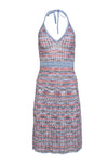 V-neck Halter Chevron Print Ribbed Fitted Summer Dress