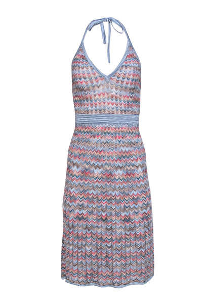 V-neck Summer Chevron Print Halter Fitted Ribbed Dress