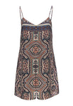 Summer Short Draped Button Front Polyester Paisley Print Slip Dress/Romper