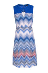 Fitted Cutout Fit-and-Flare Sleeveless Zig Zag Print Dress