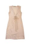 V-neck Polka Dots Print Shift Sleeveless Silk Pleated Dress With a Bow(s)