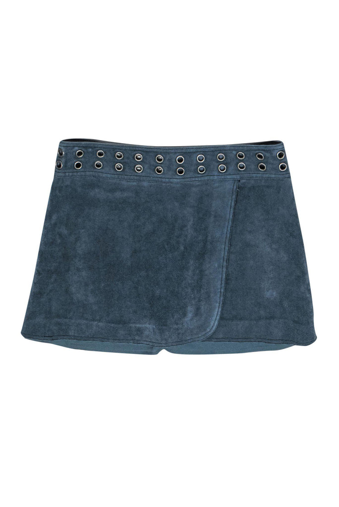 BCBG Max Azria - Dusty Blue Faux Suede Miniskirt w/ Grommet Details Sz –  Current Boutique