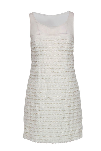 BCBG Max Azria Cream Silk Shift Dress w Lace Trim Sz 4