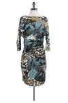 Bateau Neck Fitted Abstract Print Dress