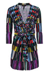 V-neck Striped Print Viscose Fitted Stretchy Wrap Dress