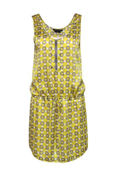 Geometric Print Polyester Summer Sleeveless Drawstring Dropped Waistline Scoop Neck Dress