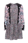 Floral Print Hidden Back Zipper Lace Trim Long Sleeves Dropped Waistline Round Neck Spring Dress