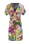 V-neck Floral Print Short Sleeves Sleeves Summer Stretchy Short Dress