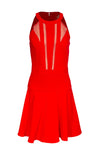 A-line Polyester Mesh Draped Stretchy High-Neck Cocktail Dress