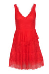 V-neck Fit-and-Flare Sleeveless Hidden Back Zipper Tiered Mesh Fitted Dress