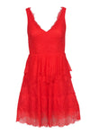V-neck Mesh Tiered Hidden Back Zipper Fitted Fit-and-Flare Sleeveless Dress