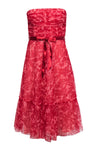 A-line Strapless Sequined Floral Print Tie Waist Waistline Dress