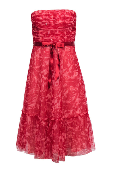A-line Strapless Sequined Tie Waist Waistline Floral Print Dress