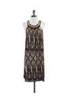 High-Neck Keyhole Sleeveless Striped Print Dress