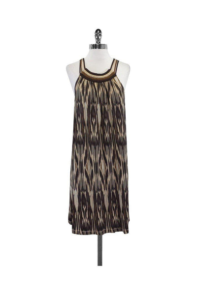 Keyhole High-Neck Sleeveless Striped Print Dress