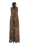 Hidden Back Zipper Fitted Sleeveless Animal Print Halter Dress