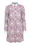 Long Sleeves Collared Floral Print Shift Pocketed Hidden Back Zipper Dress