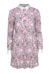 Hidden Back Zipper Pocketed Long Sleeves Shift Collared Floral Print Dress