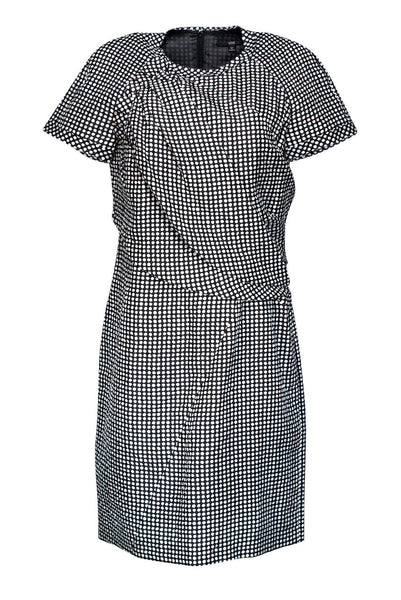 Short Sleeves Sleeves One Shoulder Fitted Pleated Crinkled Fit-and-Flare Polka Dots Print Dress With Ruffles