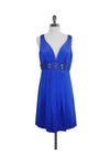 Hidden Back Zipper Pleated Acetate Sleeveless Plunging Neck Empire Waistline Dress