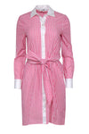 Collared Tie Waist Waistline Striped Print Cotton Belted Button Front Long Sleeves Summer Dress