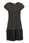 Shift Short Sleeves Sleeves Round Neck Striped Print Stretchy Dress