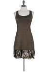 Tall Round Neck Sleeveless Racerback Above the Knee Metallic Dress With Ruffles