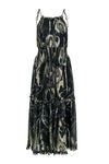 General Print Polyester Empire Waistline Sleeveless Halter Smocked Flared-Skirt Dress With Ruffles
