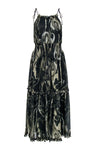 Sleeveless Polyester General Print Halter Smocked Empire Waistline Flared-Skirt Dress With Ruffles